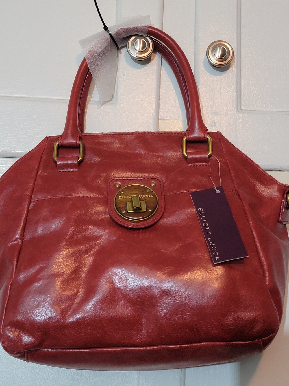 Elliott Lucca Red Leather Top-Handle Satchel